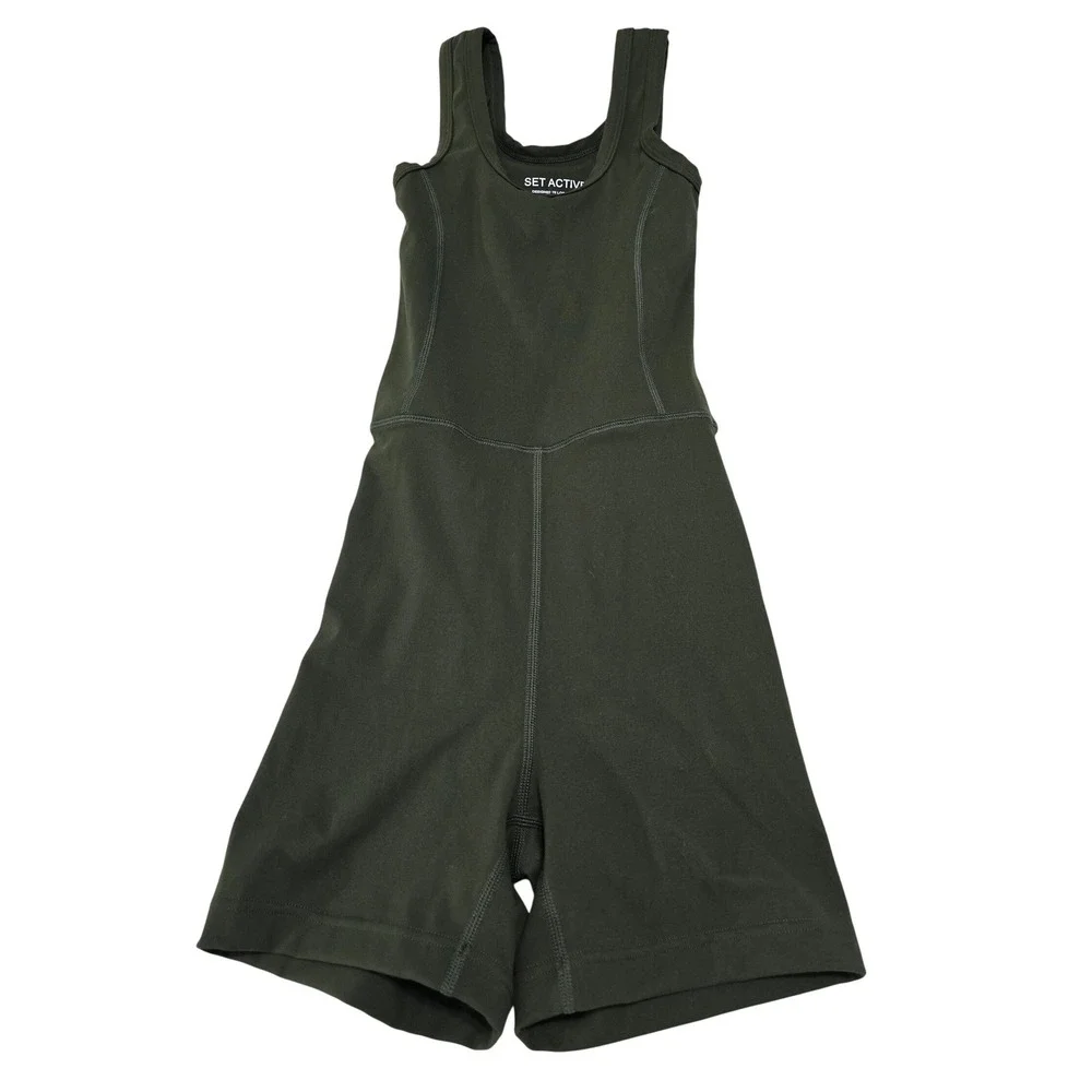 SET ACTIVE Bundle XS Sportbody Romper Teal Bodysuit Lime Green Ribbed Leggings - Picture 3 of 15